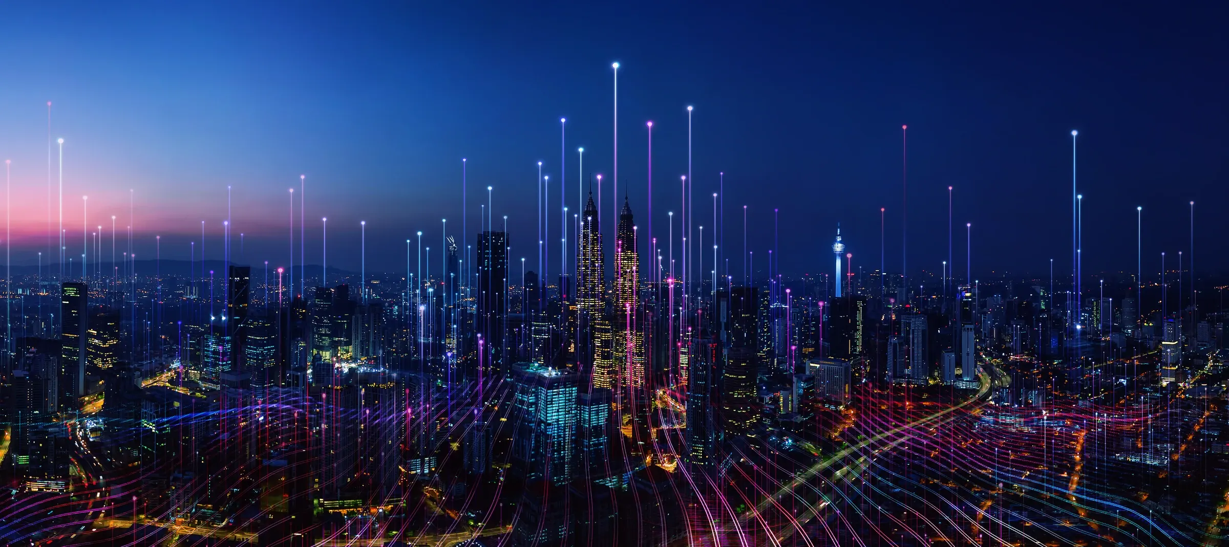 Connected city at night